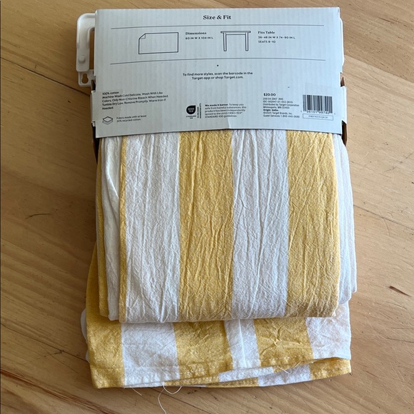 Threshold Yellow and White Striped Rectangular Tablecloth with Ruffle Edge - Picture 2 of 2